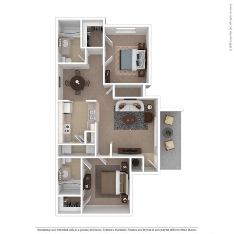 Floor plan for 2 beds, 2 baths, 1051 sqft